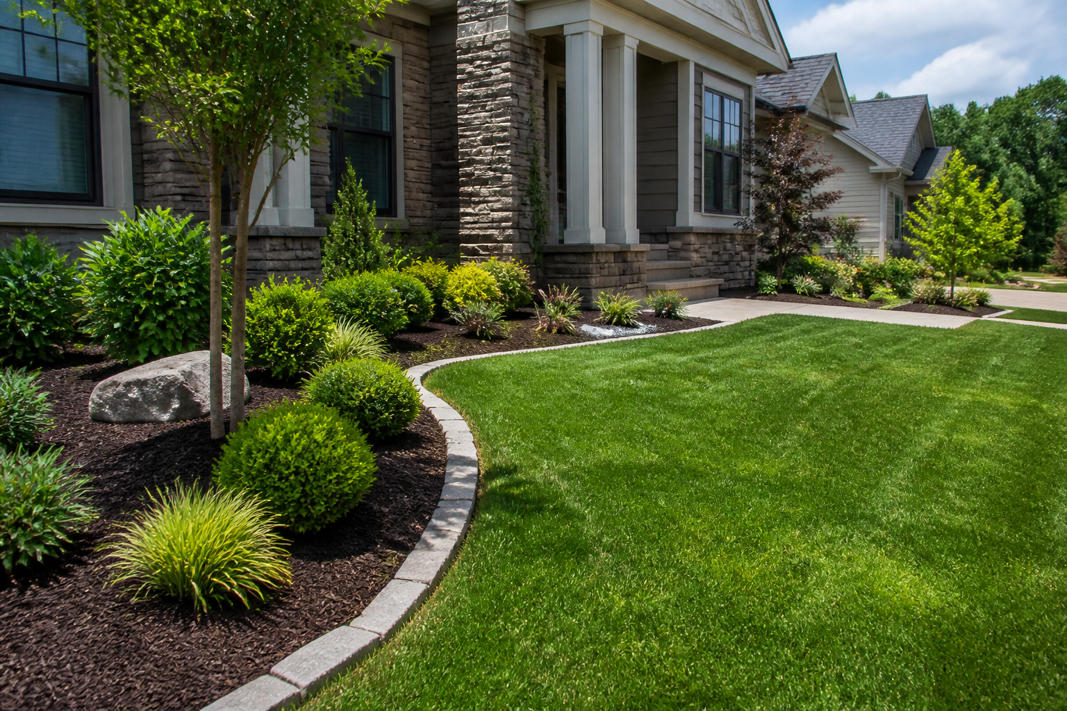 Finished front landscaping in Charlotte