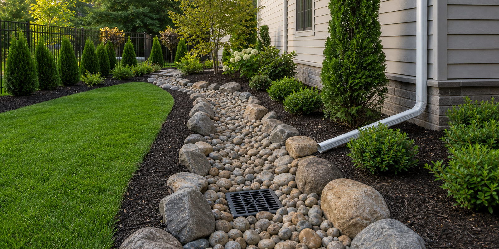 Drainage system integrated into landscaping